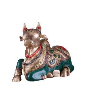 Brass Sitting Nandi Statue | 13" Width | Right Leg Raised | Traditional Stonework | Sacred Hindu Art | Premium Collection | Jaipurio